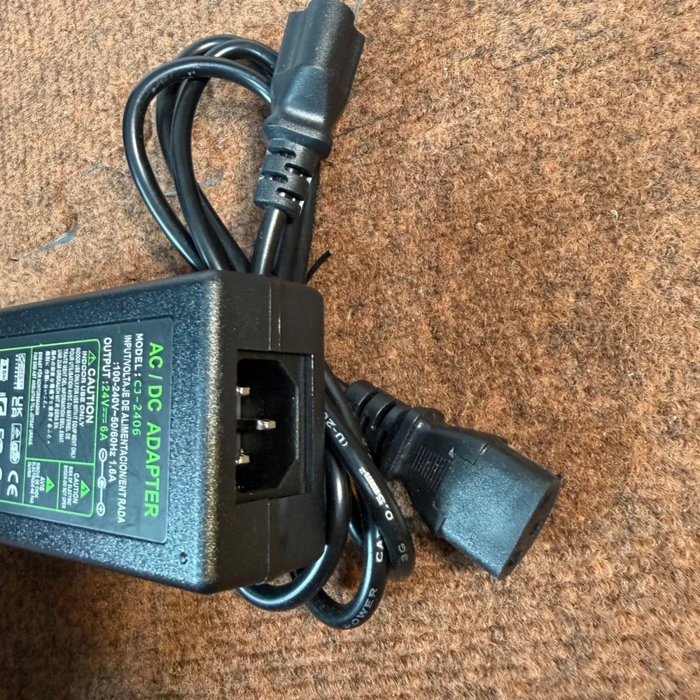 AC/DC Adapter 24V 6A Power Supply Charger Model CJ-2406 Black with Power Cord